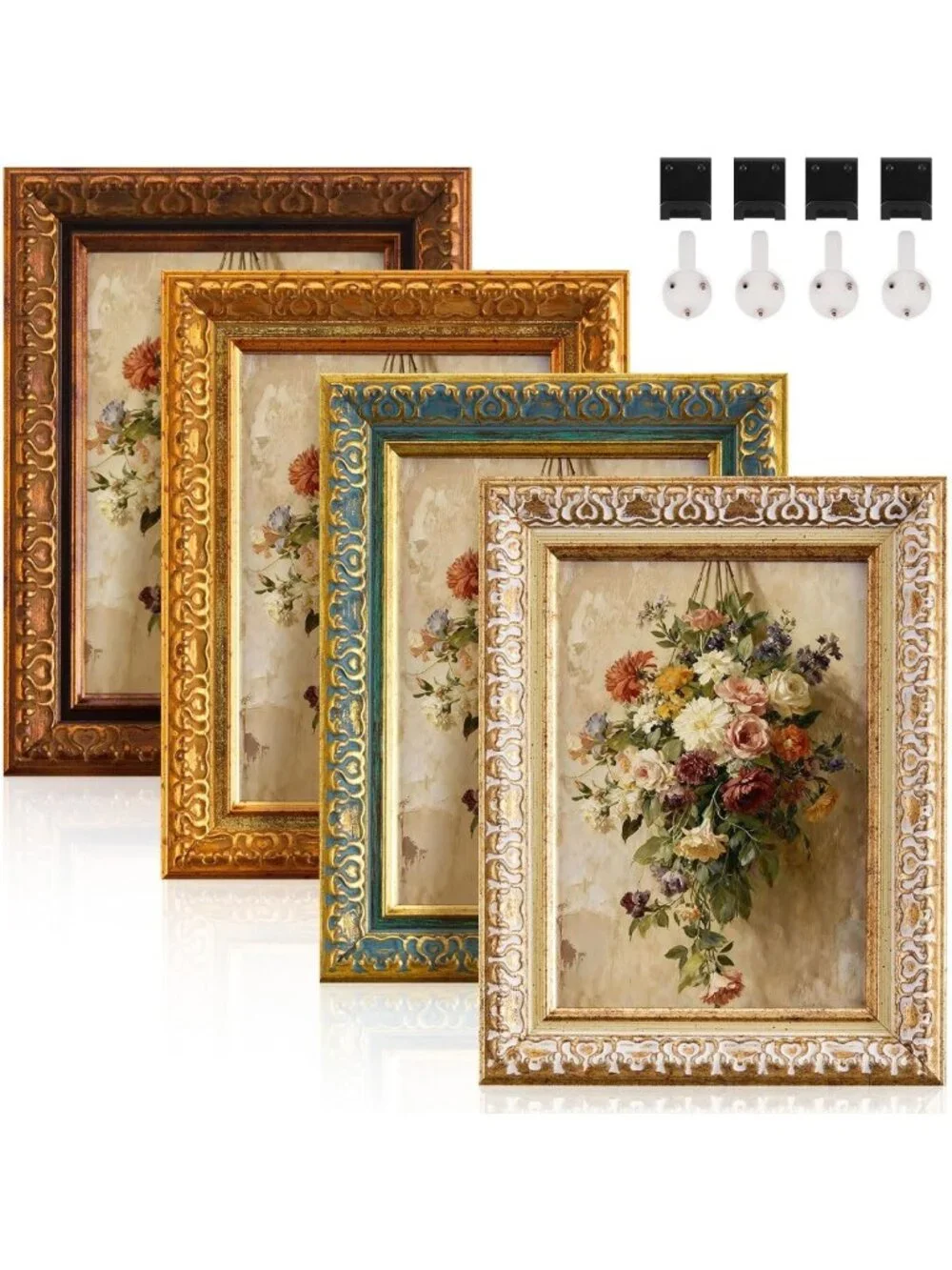 4 Pack Vintage Ornate Picture Frames 5x7 for Wall/Table - Colorful Home Decor